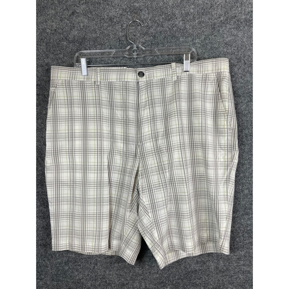 Perry Ellis Shorts Mens 38 Grey White Green Excellent Flat Front